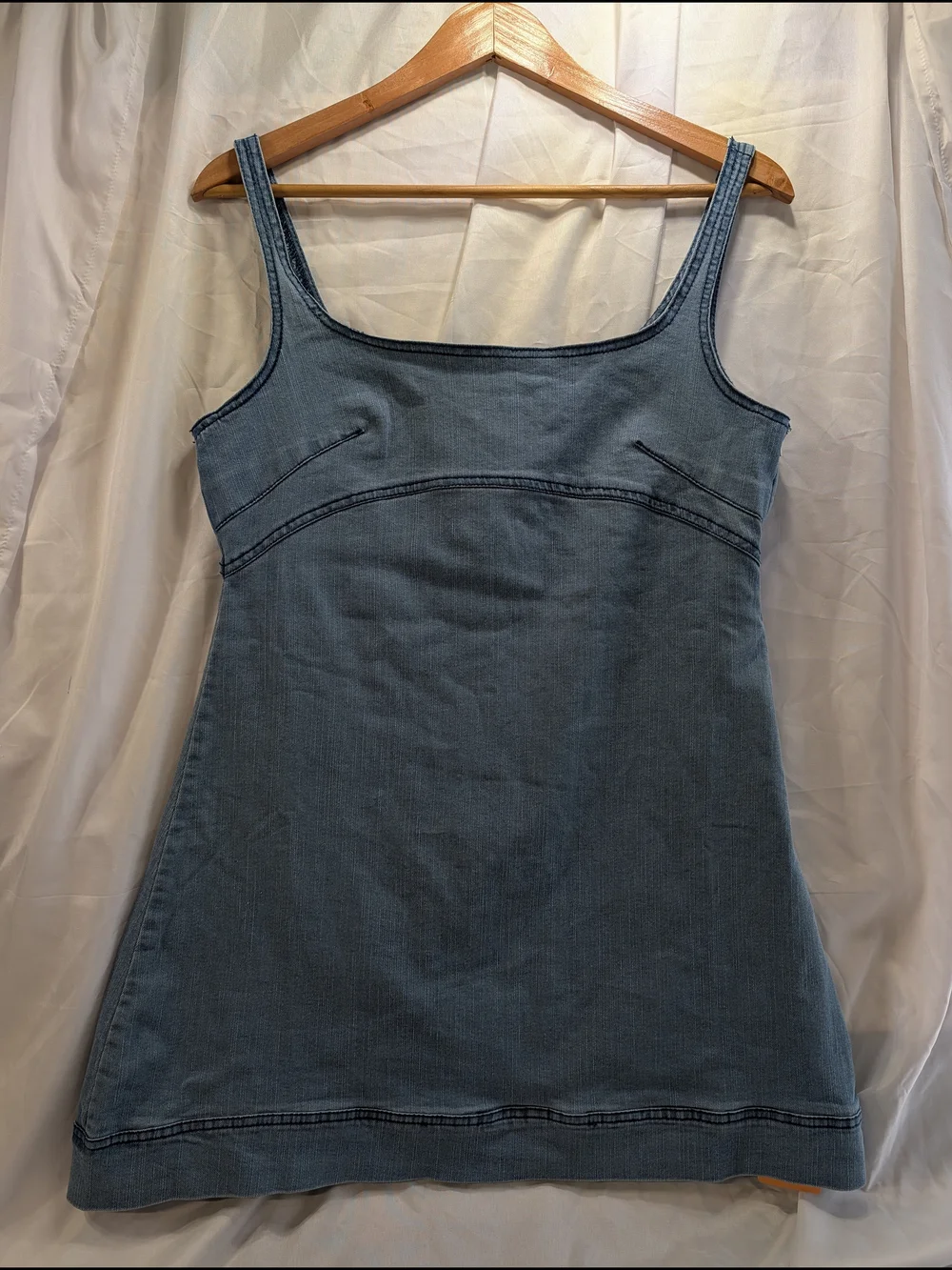 NWT Forever 21 Women’s Light Wash Denim Square Neck Tank Mini Dress Size L